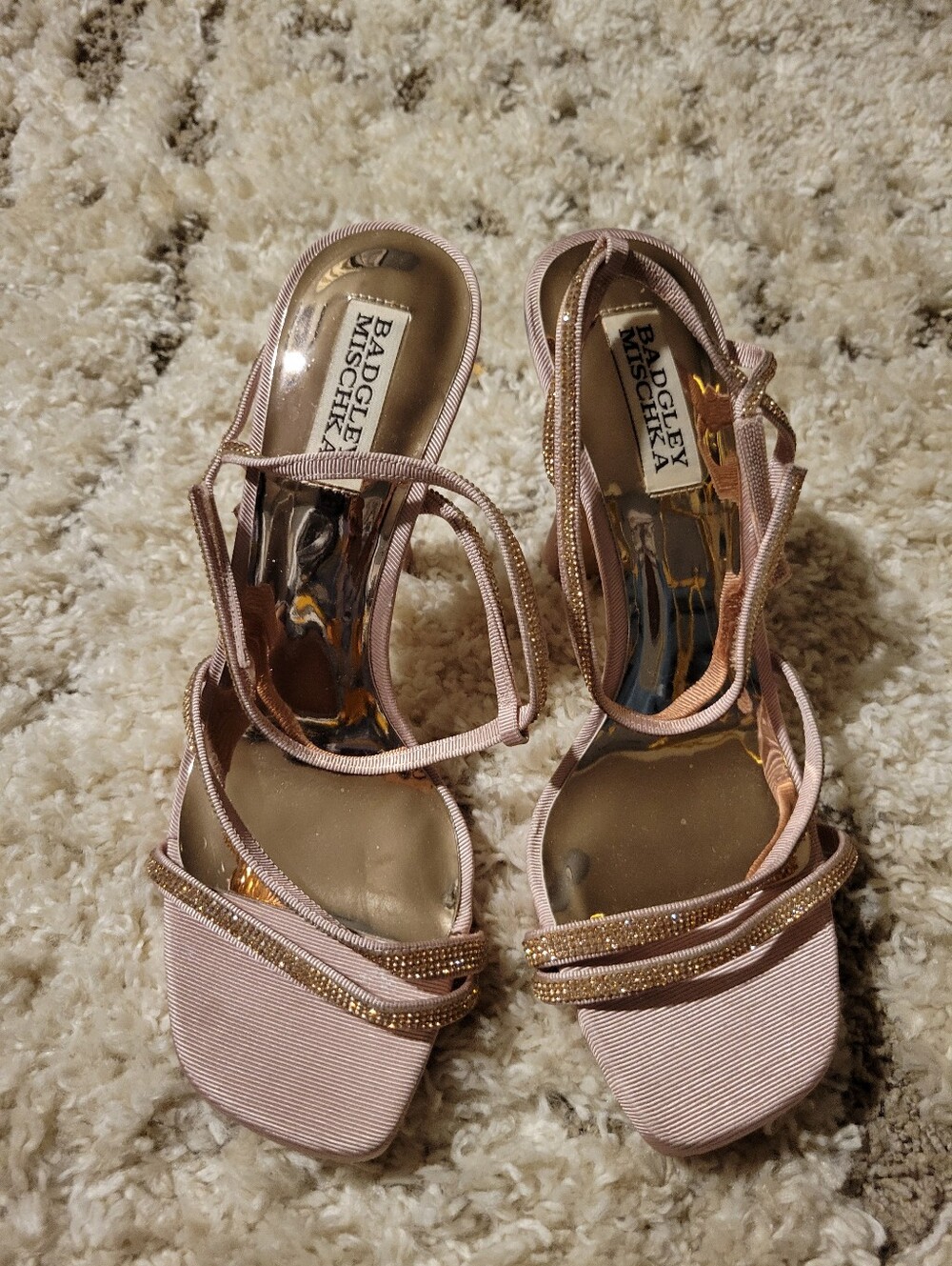 Badgley Mischka Pink Crystal Strappy Heels Sandals Size 8